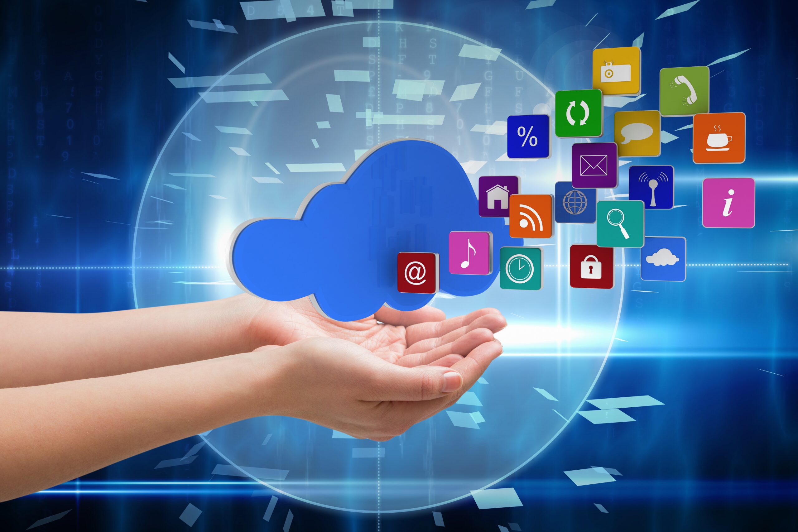 composite of hand holding cloud graphics